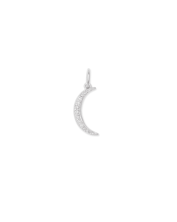 Crescent Moon Sterling Silver Charm in White Diamond